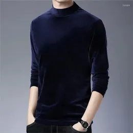 Erkek Tişörtleri Şık 2023 Elastik Varor Erkek T-Shirt Autunm Kış artı Boy Boy Boyu Yarım Belvek Velvet Gömlek Üstleri M-8XL Marka Tees