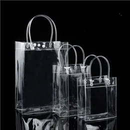 20pcs lot Transparent Hand Gift With Bags Packaging Tote Loop Soft Bag Clear Plastic Handbag Cosmetic PVC Qxgor265H