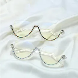 Okulary przeciwsłoneczne przybywają kobiety półframy anty-blue okulary jednoczęściowe nosowe podkładka lustrzowa modna z diamodem A97174