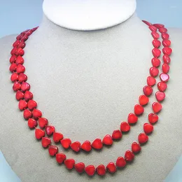 Chains 1PC Natural Red Coral Long Necklace 120cm Length For Party Wedding Wear Heart Shape Size 10mm Women Wearing Top Selling