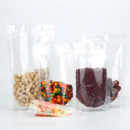 100pcs/lot Clear Zip Lock Poly Plastic Packaging Bags Grip Seal Food Bag Stand Up Food Storage Pouches With Tea Notch 12x19.5cm