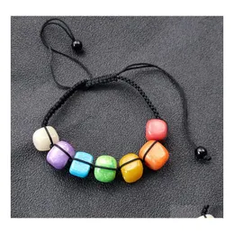 チャームブレスレットIrregar Rainbow Stone 7 Chakras Healing Beads Woven Bracelet Women Men Energy Buddher Jewelry Drop Delivery Dhwt3