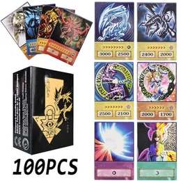 100pcs yu-gi-oh anime style cards blue eyes dark magician exodia obelisk slifer ra yugioh dm classic proxy card diy gift x0922757