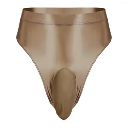 Costumi da bagno da uomo Lingerie da uomo Slip a vita alta Mutandine da femminuccia Mutande elastiche traspiranti lucide Mutande a marsupio