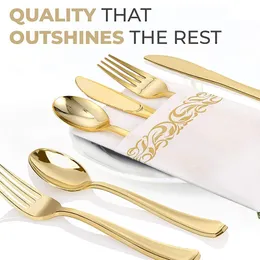 Disposable Flatware 50pcs Gold/Silver Forks Plastic Tableware Dessert Knives Spoon Cutlery Set Wedding Birthday Party Decor Supply 230216