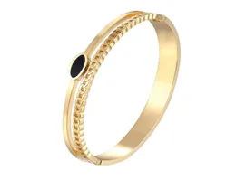 Bilateral Chain Shape And Oval Black Enamel Bangle Stainless Steel Gold Color Woman Bracelet Jewelry Whole Femme Gift3451820