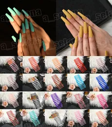 Fałszywe paznokcie 24pcs Paznokcie Pokrycie Fałszywe matowe ultra-cienkie sztuczne sztuka trumna długa manicure DIY