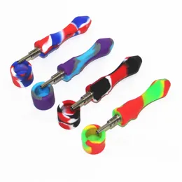 Hookahs Silicone Mini Nectar Kit 10mm Nectar Silicone Pipes med Titanium Nails Quartz Nail Tips för Röker Drop Down Adapter