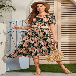 Vestidos Plus Size Plus Size Borboleta Manga Floral Impressão Elegante Vestido de Verão Mulheres Irregular Hem Vestido de Festa Feminino Tamanho Grande Chiffon Vestido 6XL 230216