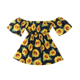 Flicka klänningar barn baby solros klänning från axelfest tävling tutu sundress kläder storlek 2-6t