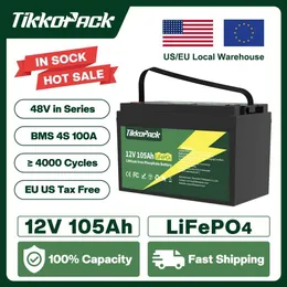 Tikkopack 12V 105AH LIFEPO4 Batterijpakket Lithium Iron Fosfaat Oplaadbare batterijen met 4S 100A BMS voor zonne -energiesysteem