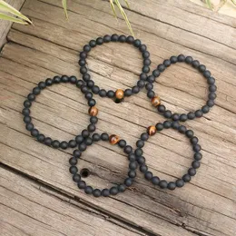 Strand 8mm Natural Stone Bead Prayer Armband Matt Black Onyx Tigers Eye Japamala Spiritual Jewelry Meditation Inspirational