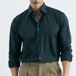 Männer Casual Hemden Freizeit Britischen Business Hemd Design Frühling Männer Kuba Kragen Schlank Solide Grün Camisa Social Masculina