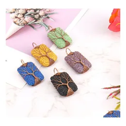 Pendant Necklaces Handmade Tree Of Life Colorf Square Lava Stone Retro Copper Twine Necklace Diy Arom Essential Oil Diffuser For Wom Dhkxh
