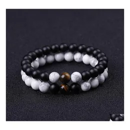 Charm Armband Lover 8mm Stone P￤rlor armband Kvinnor M￤n Bangle p￤rlstav handstr￤ngar Par Drop Leverans smycken Dhkys