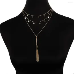 Ketten Punk Ethnischen Stil Kristall Quaste Mond Und Stern Gravierte Bar Layered Kette Halskette Für Frauen Mode Schmuck