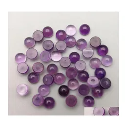 Stone Natural 6mm 8mm 10mm 12mm Round Amethyst Loose Beads Cabochons platt rygg f￶r halsbands ring￶rar