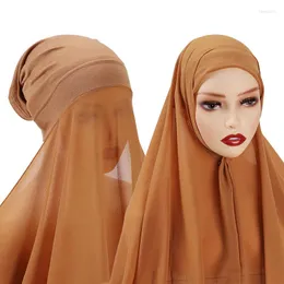 Vêtements ethniques 2 en 1 écharpe Hijab en mousseline de soie avec bonnet intérieur en jersey tout un costume pour les femmes musulmanes foulard pratique 25 couleurs