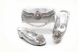Dress Shoes Top Sale Silver Women Med With Crystal Decoration African Match Handbag Set For X21 Heel 3CM