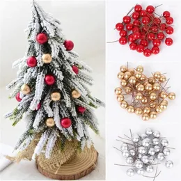 Juldekorationer 50st/Set Artificial Berries Gold Silver Red Cherry Stamen Mini Fake Flowers Pearl Pärlor för DIY Party Craft Decor