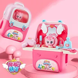 Beauty Fashion Girl Fingle Makeup Set Play House Toy Backpack Storage com 18 PCs Acessórios de bonecas Role Play Christmas Gifts For Girl 230216