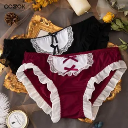 Calcinha feminina Cozok Product Ice Silk Baixa cintura com renda de borda de arestão contraste de empregada lindas damas fofas