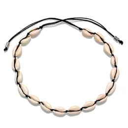 Kedjor White Cowrie Seashell Black Waxed String Detail Choker Women Girl 2023 Fashion Summer Chic Beach Surf Shells Halsband Gift