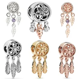 925 Sterling Silver Dangle Charm Leaf Feather Starffish Conch Shell Dreamcatcher Beads Beads Bead Fit Pandora Charms Bracelet DIY Jewe3079