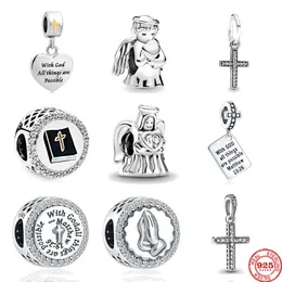 925 sterling Silver Dangle Charm New Bible Cross Angel God God Bead Fit Pandora Charms Bracelet Diy Jewelry Associory 236M