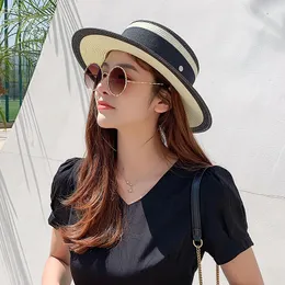 Wide Brim Hats 2023Beach Hat Caps Natural Wheat Straw Boater Fedora Top Flat Women Summer Sun Cap For Holiday Part HatsWide
