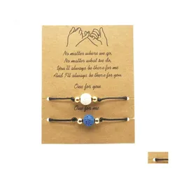 Очарование браслетов 10 мм Colorf Black White Lava Stone Beads Lover Pare Card Bracelet регулируемый веревочный брастель
