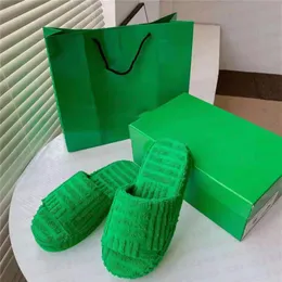 Moda kadın havlu kaydırıcılar terlik rahat yumuşak platform ayakkabılar sandalet tasarımcısı yeşil ev el slipper327h