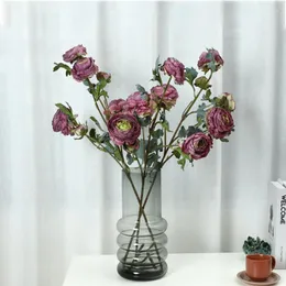 Dekorative Blumen, 76 cm, geröstete Kanten, Simulation Lulian-Seidenblume, 6 Köpfe, Zweig mit gefälschten Blättern, Pfingstrose, künstliche Heimdekoration, Flores