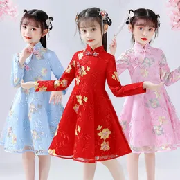 2023 Случайные платья девочка ханфу платье детское рукав с длинным рукавом китайское платье с тан