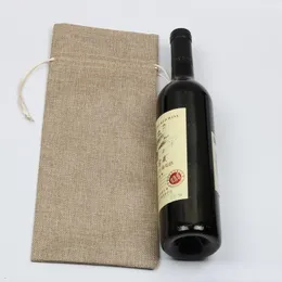 도매 Xmas Burlap Wine Bags 병 샴페인 와인 병 커버 기프트 파우치 포장 가방 결혼식 파티 크리스마스 장식 15*35cm