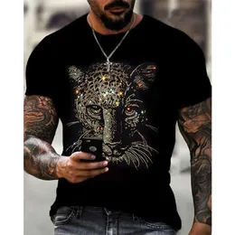 T-shirt da uomo Mens Quality Fashion Casual Streetwear Manica corta Leopard Drill Abbigliamento uomo Tee Top O-Collo Tshirt Y2K 230217