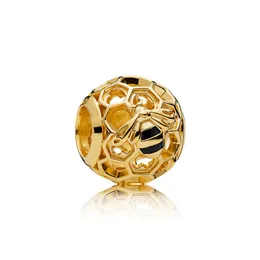 Yellow Gold plated Bees and hives Round Charm for Pandora Womens Jewelry Snake Chain Bracelet Necklaces Making Components Charms with Original Box