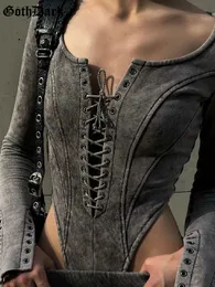 Macacões femininos Rompers Goth Cyber ​​Gothicwear Bandagem de roupas góticas escuras femininas corpora