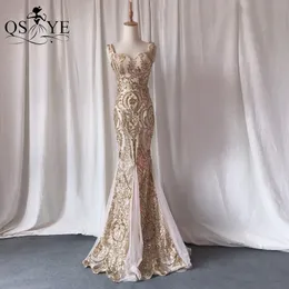 파티 드레스 Qsyye Gold Evengry Dresses Mermaid Long Prom Gown Glitter Spice Party Dress 연인 황금 공식 가운 반짝임 여자 드레스 230217