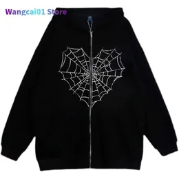 WANGCAI01 MĘŻCZYZN HARAJUKU VROUWEN BUDIE Spinneweb Print Korean Jogging Bluza Y2K Goth Vinatge Bluza Vrouwen Kding Voor Spring 0217H23