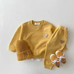 Conjuntos de roupas infantis roupas de treino de bebê menino bonito cabeça de urso bordado moletom e calça 2 peças terno esportivo moda crianças meninas roupas 44141