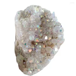 장식 인형 상위 천연 흰색 천사 Aura Crystal Cluster 전기 도금 티타늄 코팅 석영 석재 치유 독특한 선물