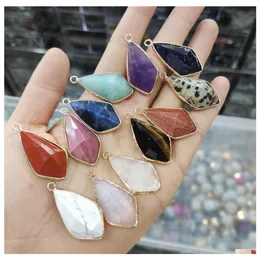 Charms Gold Edge Facettered Natural Crystal Geometry Stone Rose Quartz Pendants Trendy f￶r smycken Making Sport1 Drop Leverans Findings DHXQC