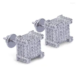 Stud Earrings OMYFUN Factory Price Hip Hop Bling Brincos Men Jewelry 3A CZ Micro Paved Rock Silver Color Aretes Bijoux