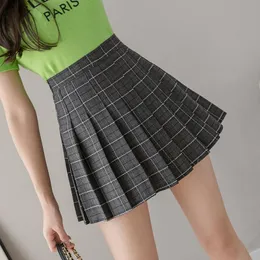 치마 축하 고품질 여성 여름 한국 패션 푹신한 체스 Plissada Miniskirt Wiast Empire 2023