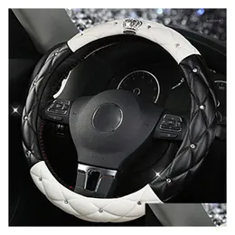 Steering Wheel Covers Fashion Women Pu Leather Car Er Rhinestones Crystal Seat Belt Styling Accessories Interior Modings1 Drop Deliv Dhvdb