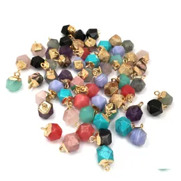 Charms Faceted Polygon Round Shape Natural Stone Healing Agates Crystal Turquoises Jades Opal Stones Pendant For Jewelry Making Spor Dhmc5