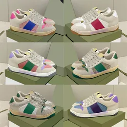 Casual Buty luksusowe klasyczne vintage screener skórzany projektant sneaker w sieci Dirty Shoe Green obsydian Grey Strawberry Wzór Sneakers