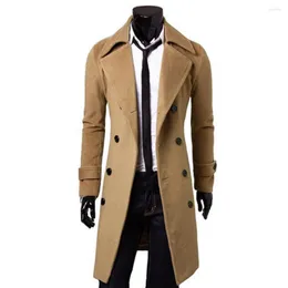 남자 트렌치 코트 드롭 롱 코트 이중 가슴 단색 가을 가을 겨울 방풍 두꺼운 재킷 일일 마모