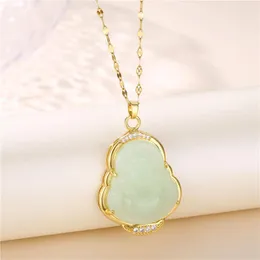 Pendant Necklaces Elegant Mint Green Smiling Maitreya Buddha For Women Vintage Lucky Guard Stainless Steel Female Neck Chain